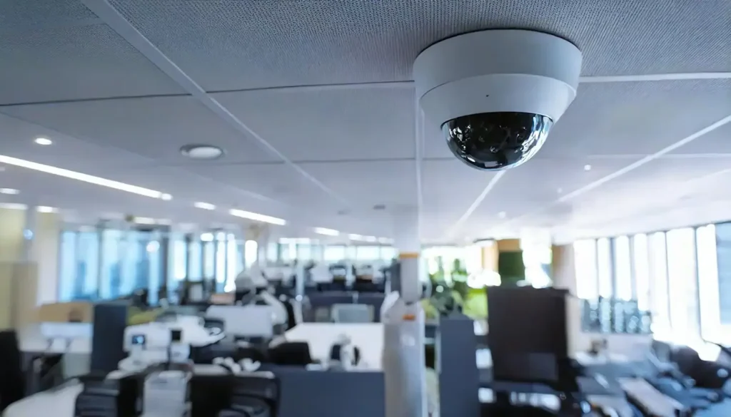 A ceiling mounted CCTV Dome Camera in an office e1746312717808