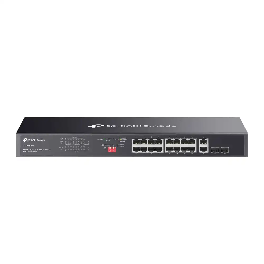 Omada 18-Port Gigabit Unmanaged Rackmount Switch with 16-Port PoE+ DS1018GMP Omada 18-Port Gigabit Unmanaged Rackmount Switch with 16-Port PoE+ DS1018GMP