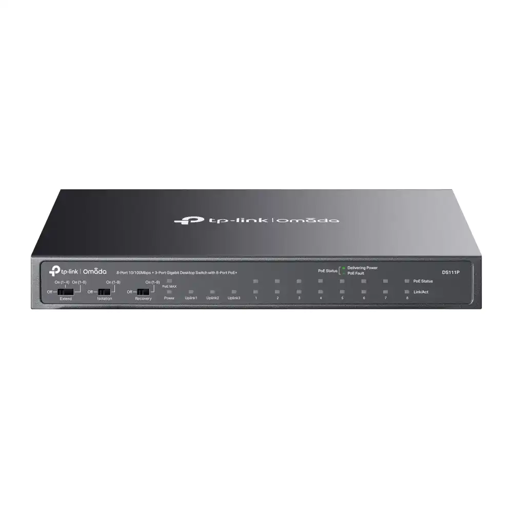 Omada 8-Port 10/100Mbps + 3-Port Gigabit Unmanaged Desktop Switch with 8-Port PoE+ DS111P Omada 8-Port 10/100Mbps + 3-Port Gigabit Unmanaged Desktop Switch with 8-Port PoE+ DS111P
