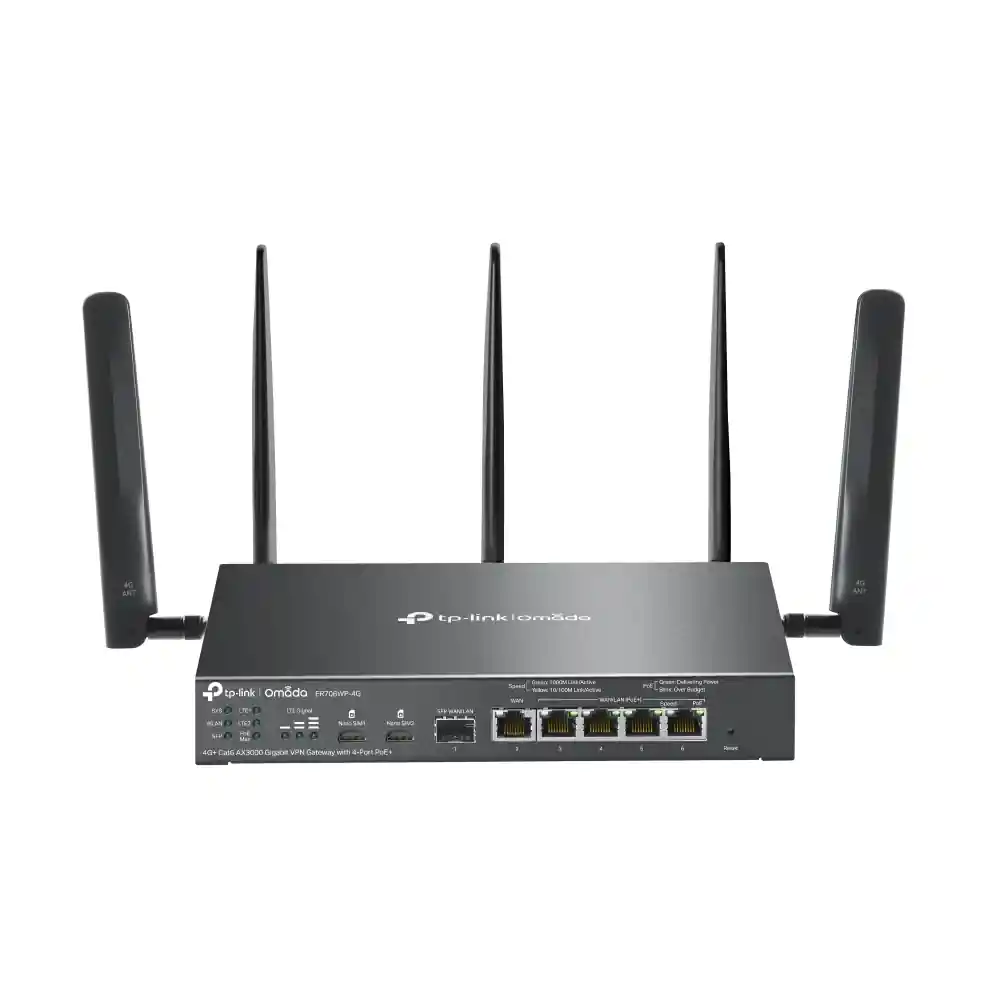 Omada 4G+ Cat6 AX3000 Gigabit VPN Gateway with 4-Port PoE+ ER706WP-4G