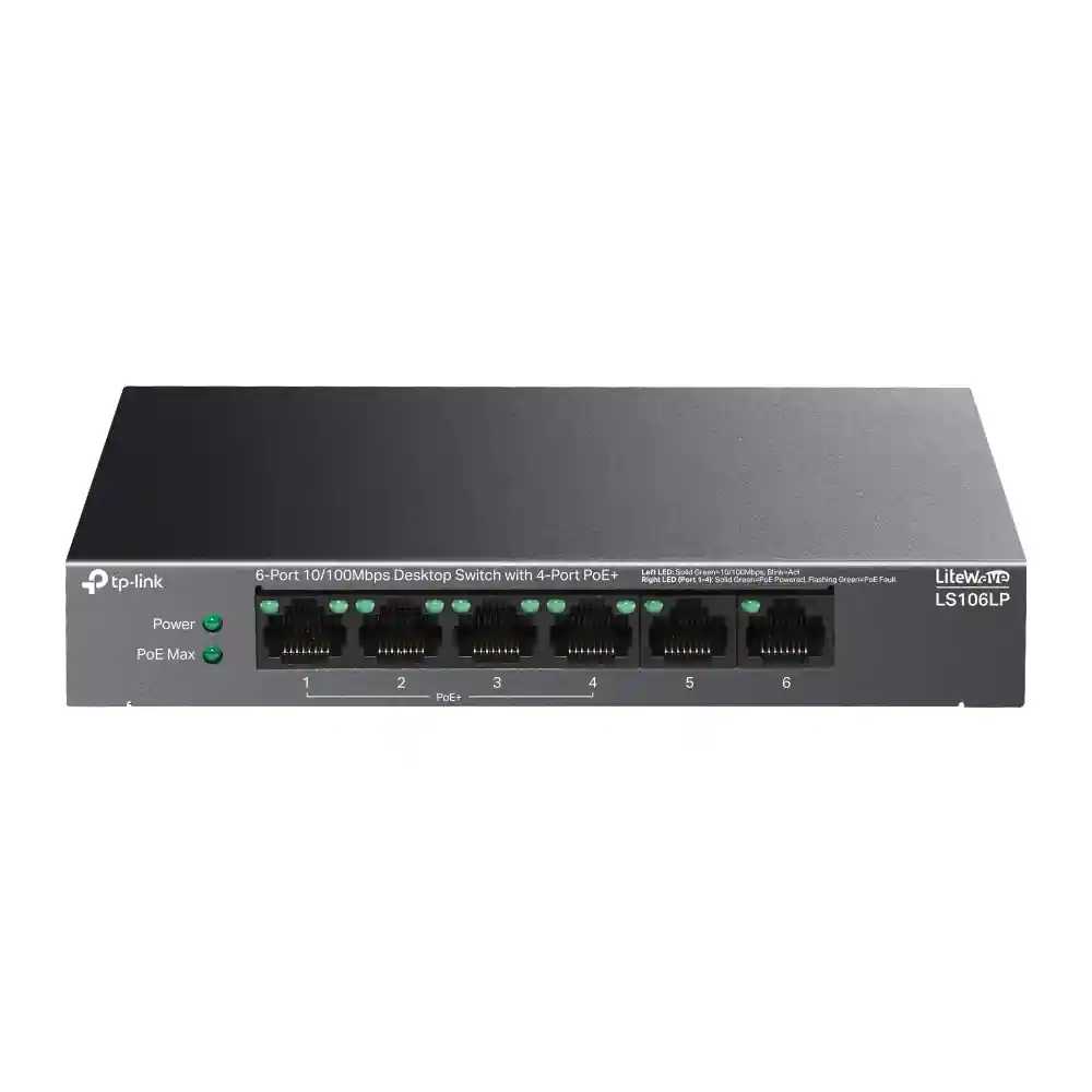 Omada 6-Port 10/100Mbps Desktop Switch with 4-Port PoE+ LS106LP Omada 6-Port 10/100Mbps Desktop Switch with 4-Port PoE+ LS106LP