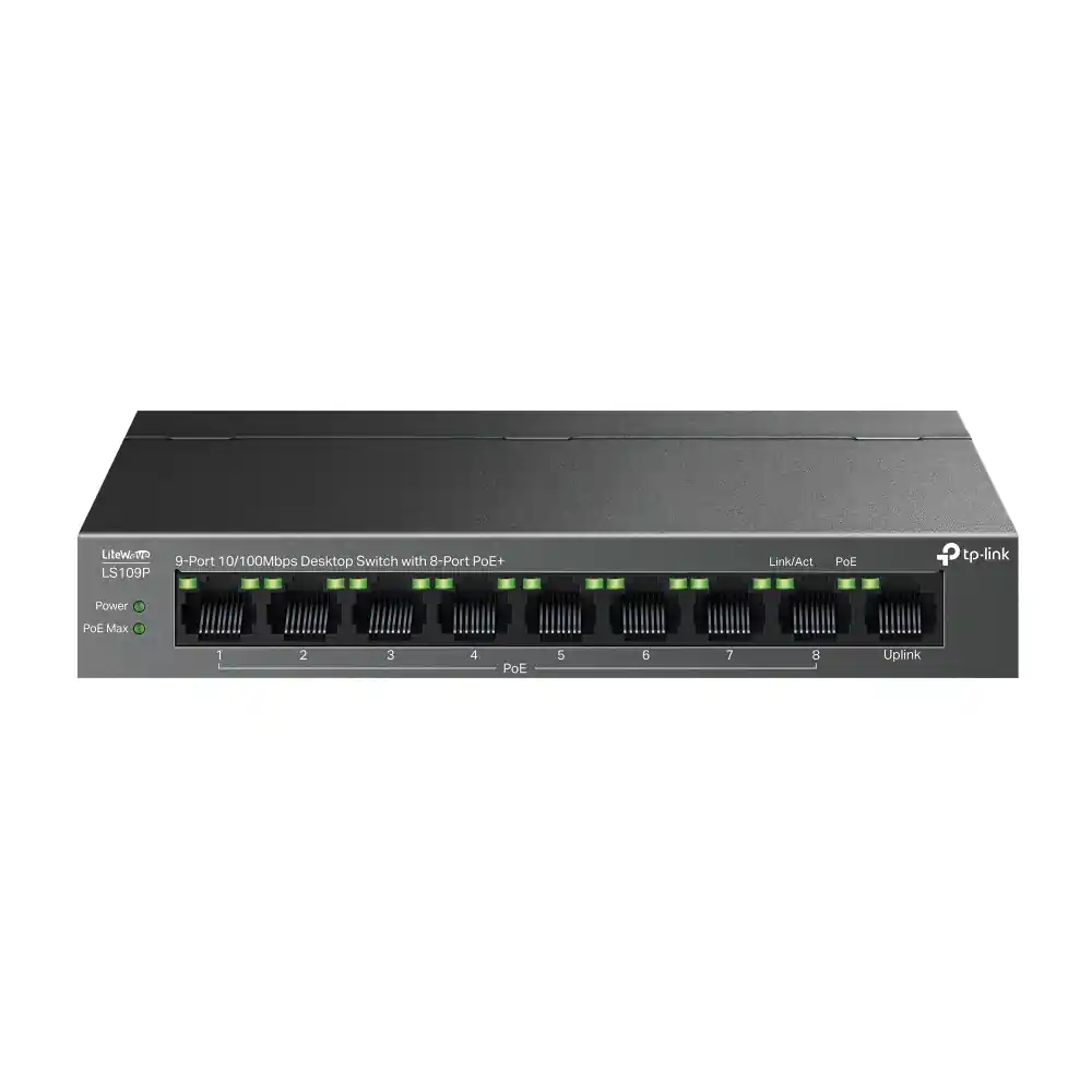 Omada 9-Port 10/100Mbps Desktop Switch with 8-Port PoE+ LS109P