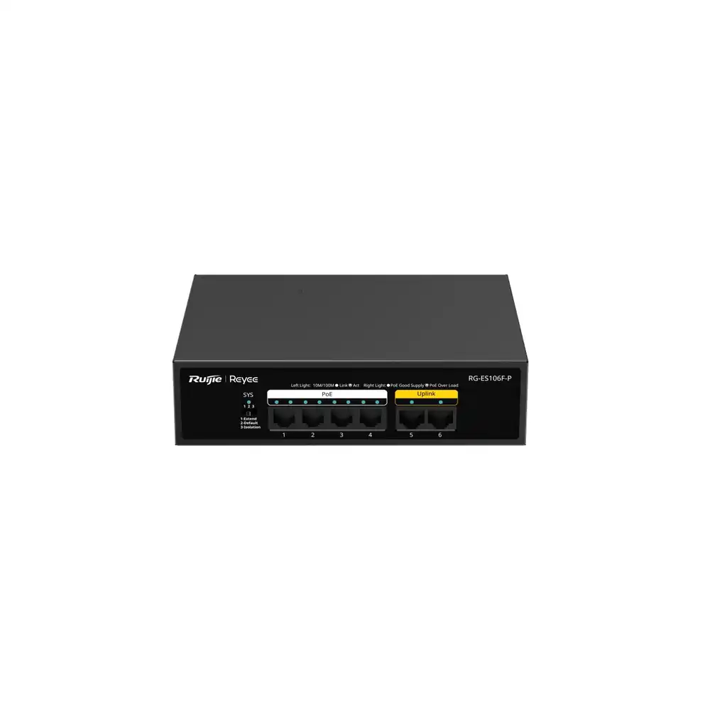 Reyee 6-Port 10/100 Mbps Unmanaged PoE Switch RG-ES106F-P