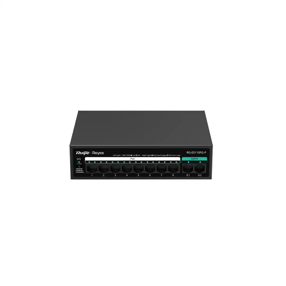 Reyee 8-Port 10/100 Mbps with 2-Port Gigabit Unmanaged PoE Switch RG-ES110FG-P