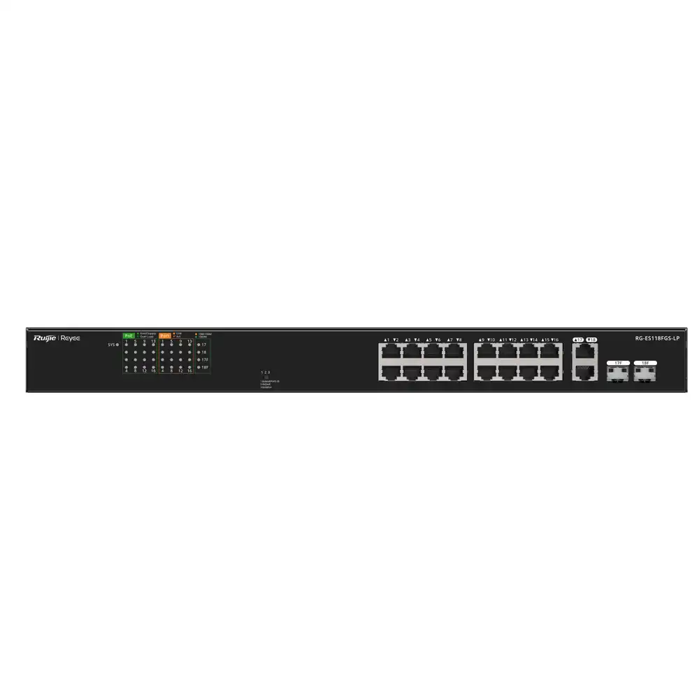 Reyee 16-Port 10/100 Mbps with 2-Port Gigabit Unmanaged PoE Switch RG-ES118FGS-LP