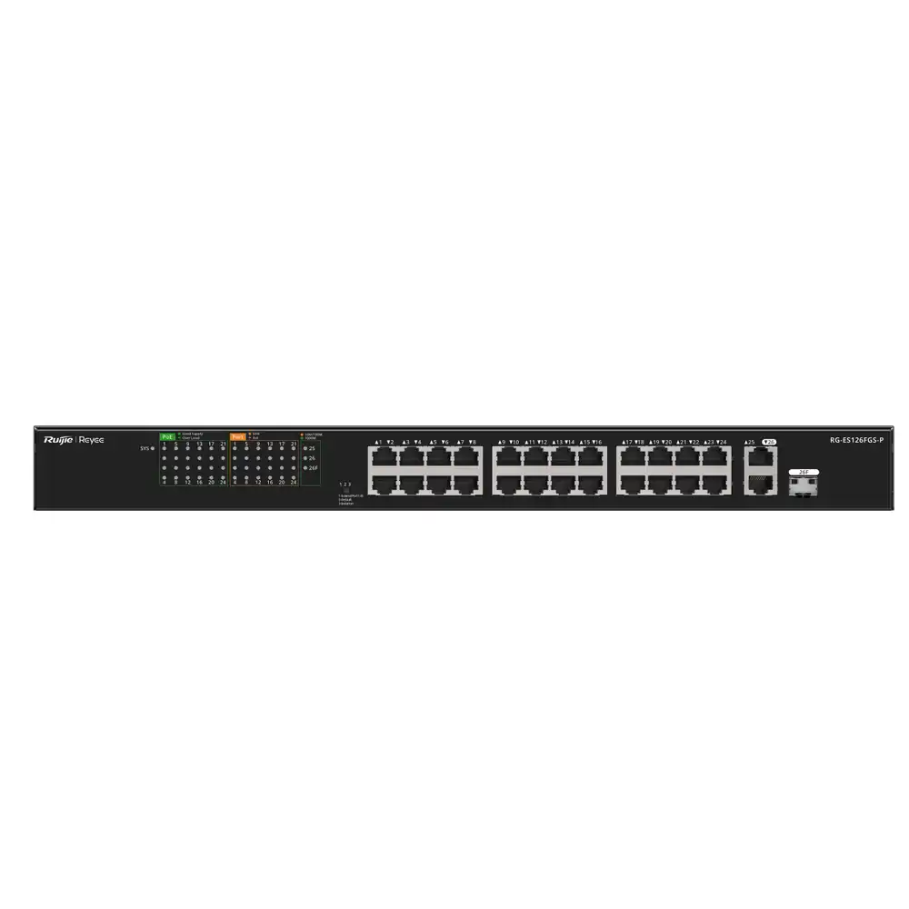 Reyee 24-Port 10/100 Mbps with 2-Port Gigabit Unmanaged PoE Switch RG-ES126FGS-P Reyee 24-Port 10/100 Mbps with 2-Port Gigabit Unmanaged PoE Switch RG-ES126FGS-P