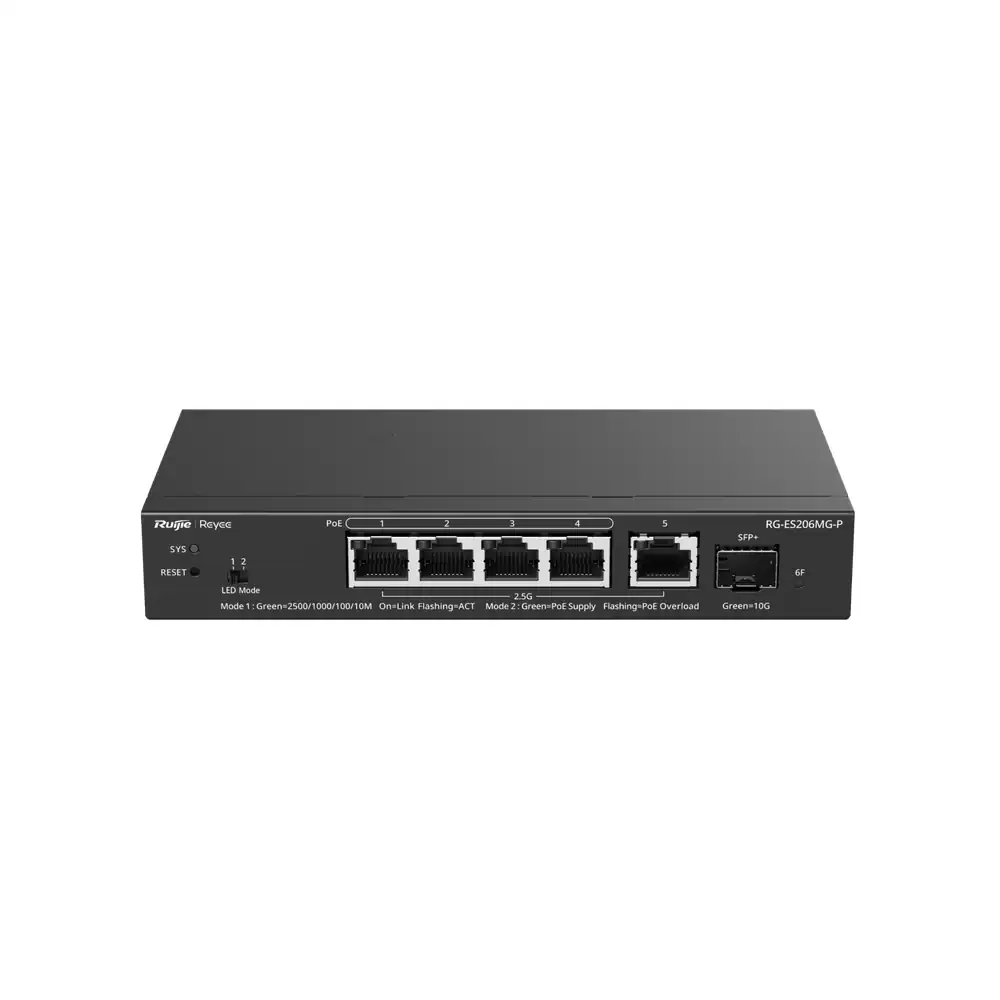 Reyee 5-Port 2.5G Cloud Managed PoE Switch, 1 x 10G Uplink RG-ES206MG-P