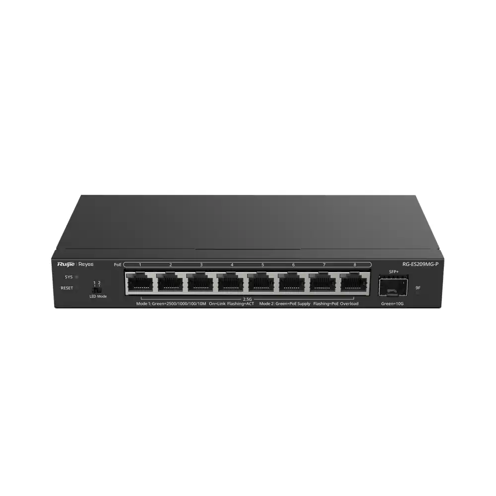 Reyee 8-Port 2.5G Cloud Managed PoE Switch, 1 x 10G Uplink RG-ES209MG-P