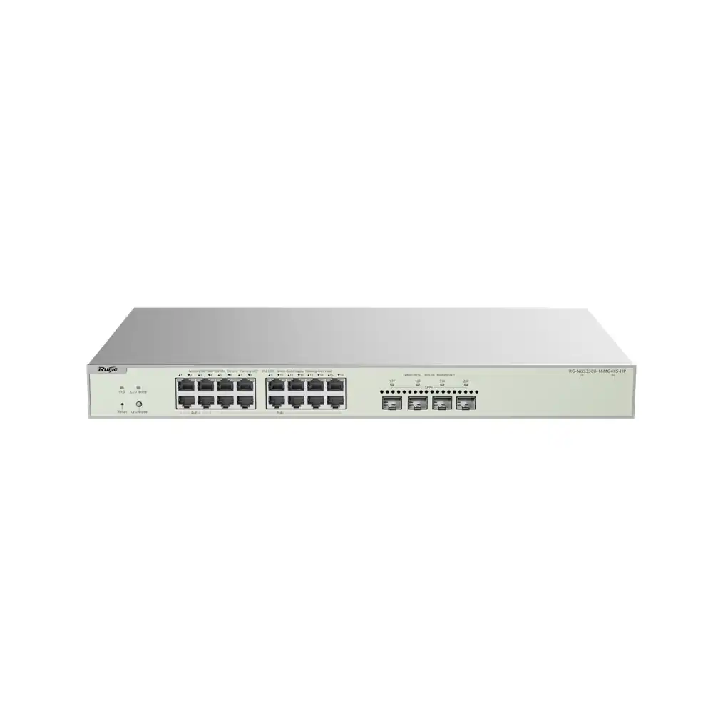 Reyee 16-Port Muti-Gigabit Layer 2 Managed Switch with 4 x PoE++ Ports, 12 x PoE+ Ports, and 4 x SFP+ Uplink Ports RG-NBS3300-16MG4XS-HP
