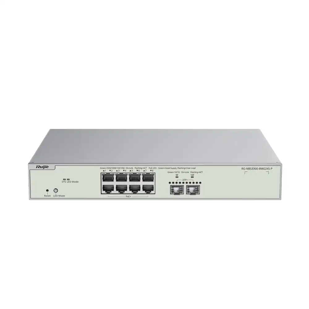 Reyee 8-Port Muti-Gigabit Layer 2 Managed Switch with 8 x PoE+ Ports, and 2 x SFP+ Uplink Ports RG-NBS3300-8MG2XS-P