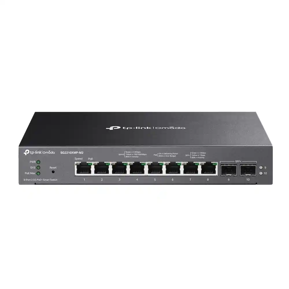 Omada 8-Port 2.5GBASE-T and 2-Port 10GE SFP+ Smart Switch with 8-Port PoE+ SG2210XMP-M2 Omada 8-Port 2.5GBASE-T and 2-Port 10GE SFP+ Smart Switch with 8-Port PoE+ SG2210XMP-M2
