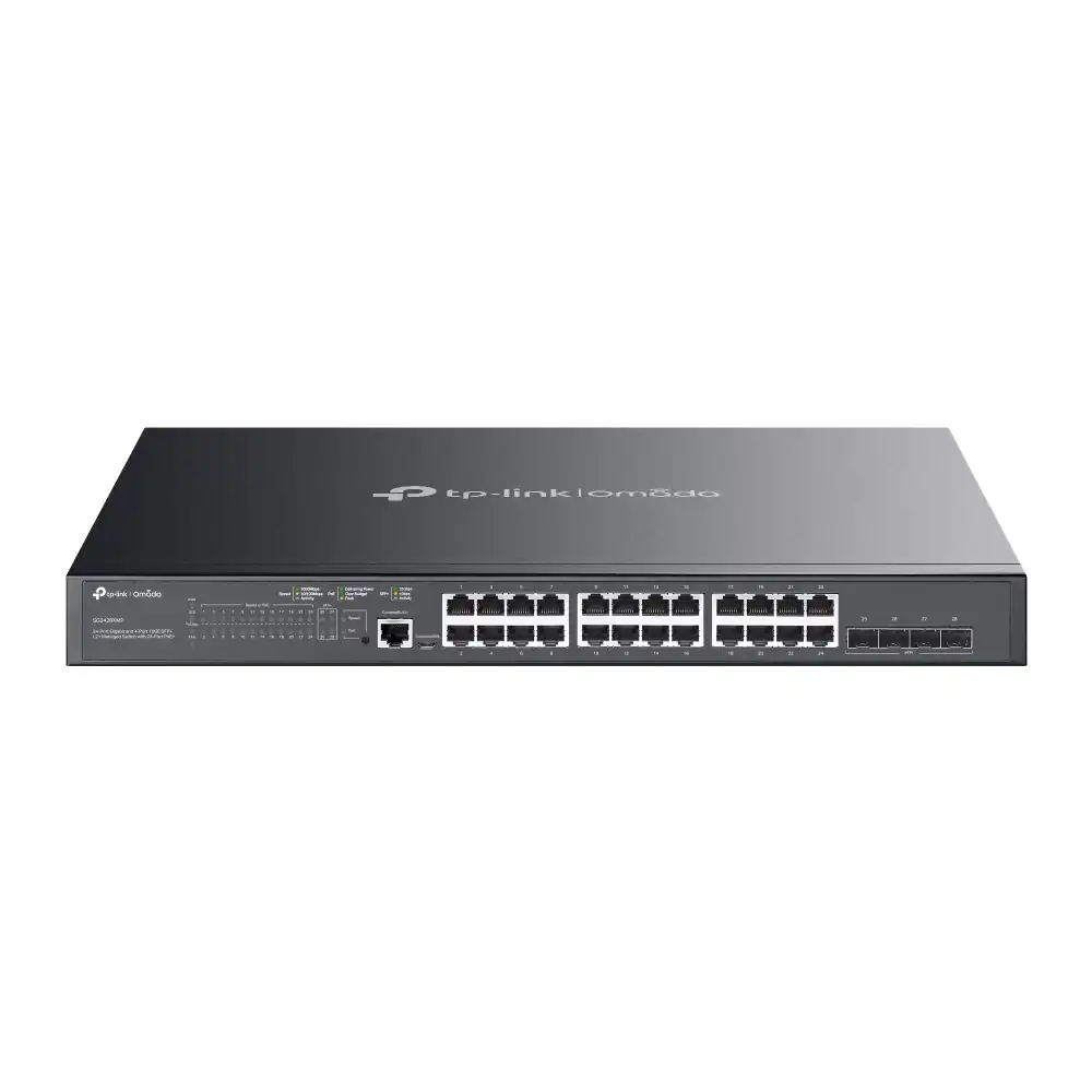 Omada 24-Port Gigabit and 4-Port 10GE SFP+ L2+ Managed Switch with 24-Port PoE+ SG3428XMP