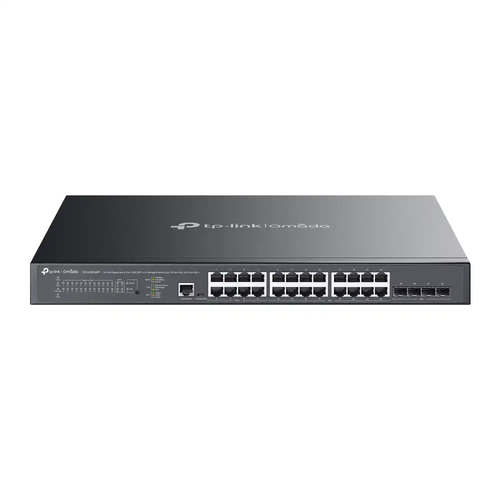 Omada 24-Port Gigabit and 4-Port 10GE SFP+ L2+ Managed Switch with 16-Port PoE+ & 8-Port PoE++ SG3428XMPP Omada 24-Port Gigabit and 4-Port 10GE SFP+ L2+ Managed Switch with 16-Port PoE+ & 8-Port PoE++ SG3428XMPP