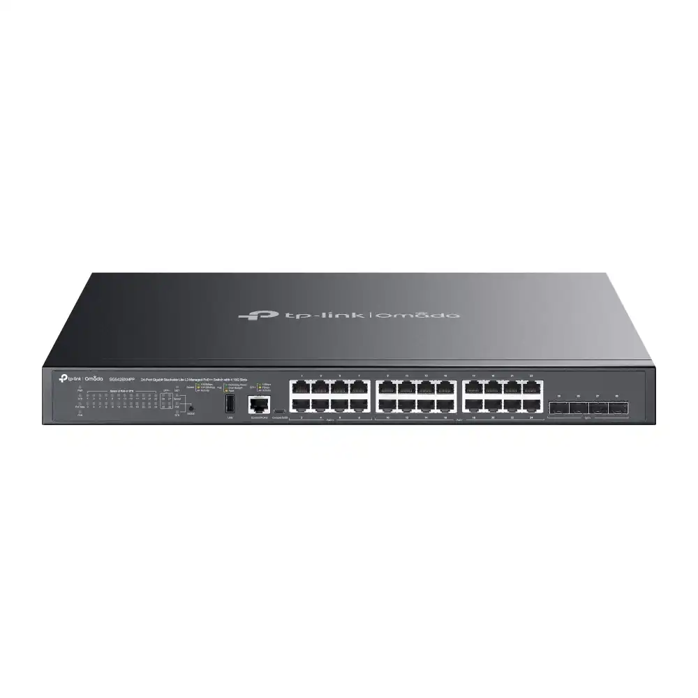 Omada 24-Port Gigabit Stackable Lite L3 Managed PoE++ Switch with 4× 10G Slots SG5428XMPP Omada 24-Port Gigabit Stackable Lite L3 Managed PoE++ Switch with 4× 10G Slots SG5428XMPP