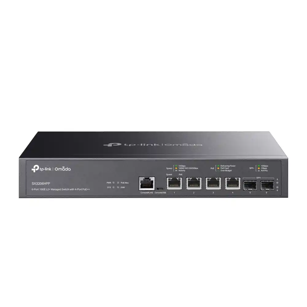 Omada 6-Port 10GE L2+ Managed Switch with 4-Port PoE++ SX3206HPP Omada 6-Port 10GE L2+ Managed Switch with 4-Port PoE++ SX3206HPP